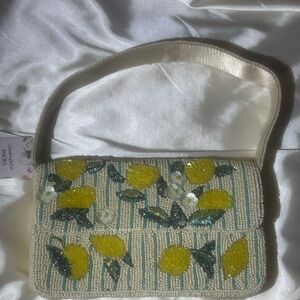 Lemon Beaded Cream Shoulder Bag
